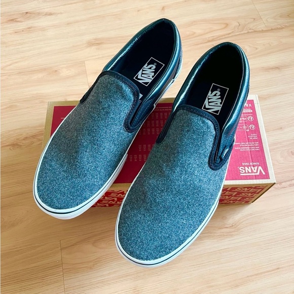 Vans Classic Slip-On Wool Grey / Leather Black Mens 12.0 US main image 6